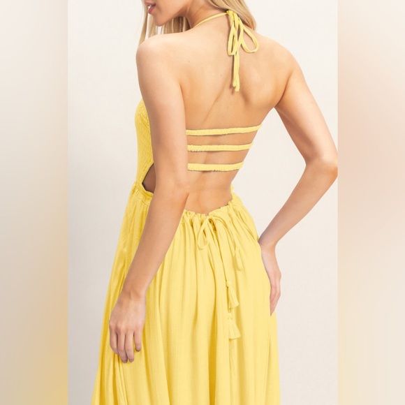 Punta Mita Smocked Yellow Halter Maxi Dress - Picture 4 of 4
